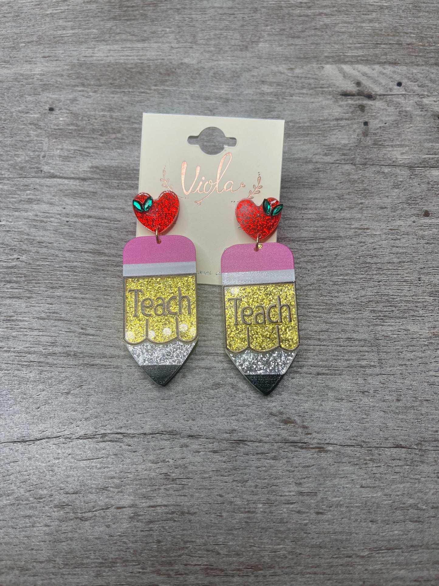 Glitter Teach Pencil Earrings
