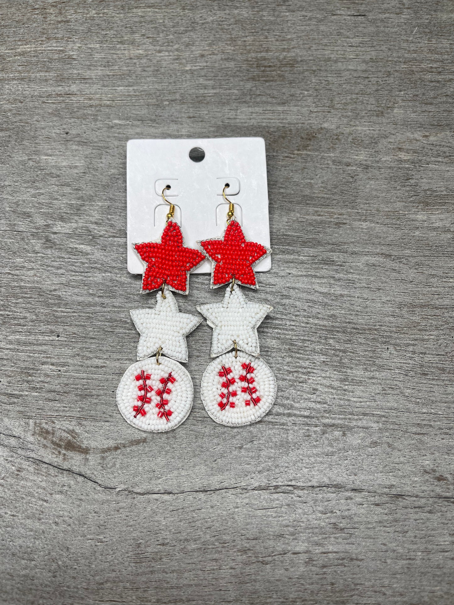 Linked Stars & Baseball Earrings