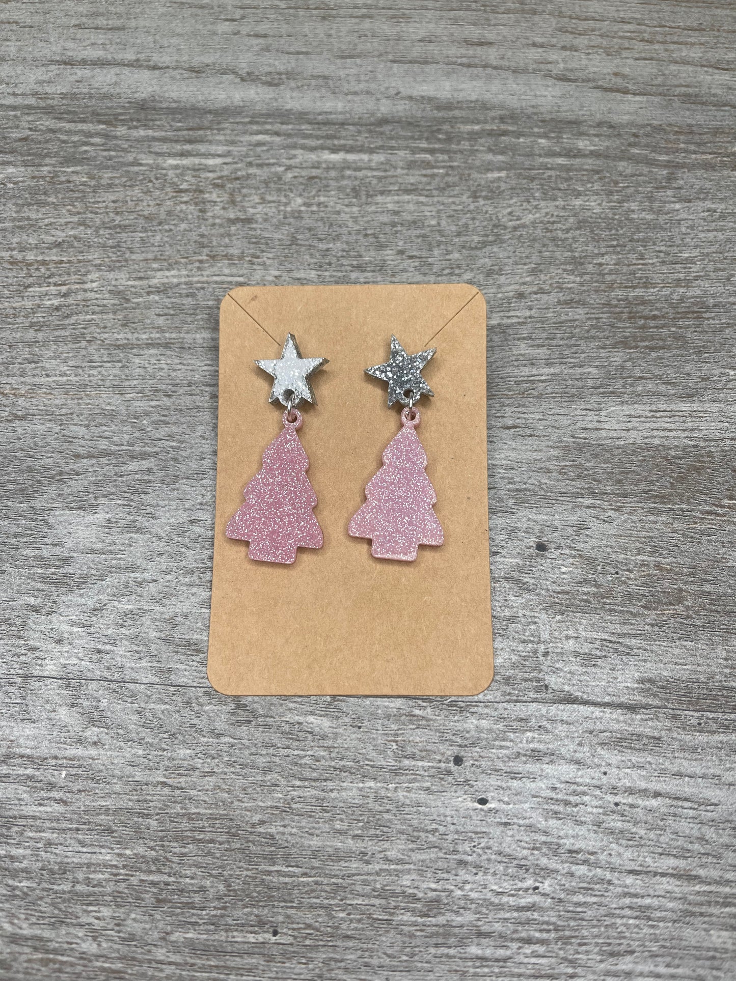 Pink Christmas Tree Earrings