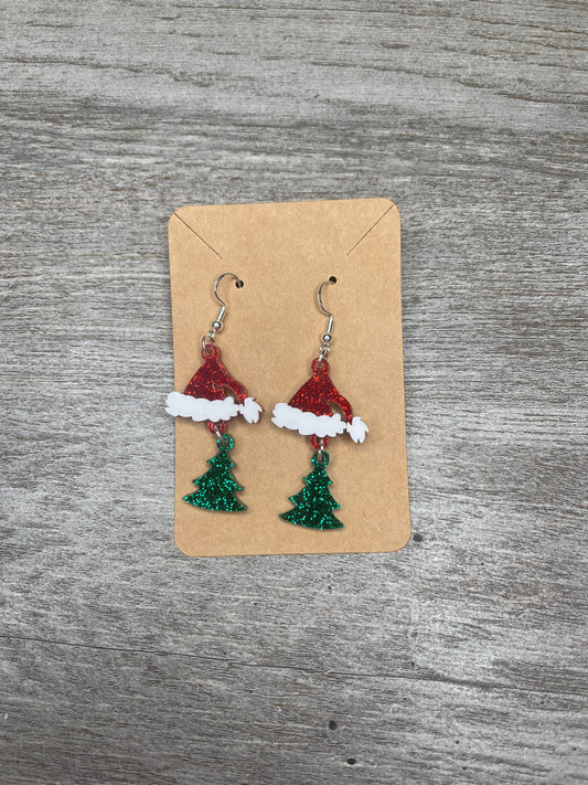 Santa Hat with Christmas Tree  Earrings