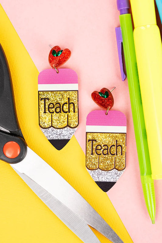 Glitter Teach Pencil Earrings