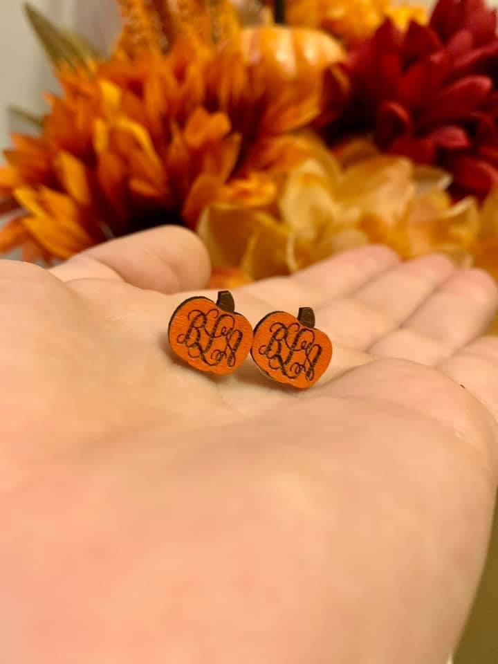Monogram 1/2" Pumpkin Earrings (Pre Order)